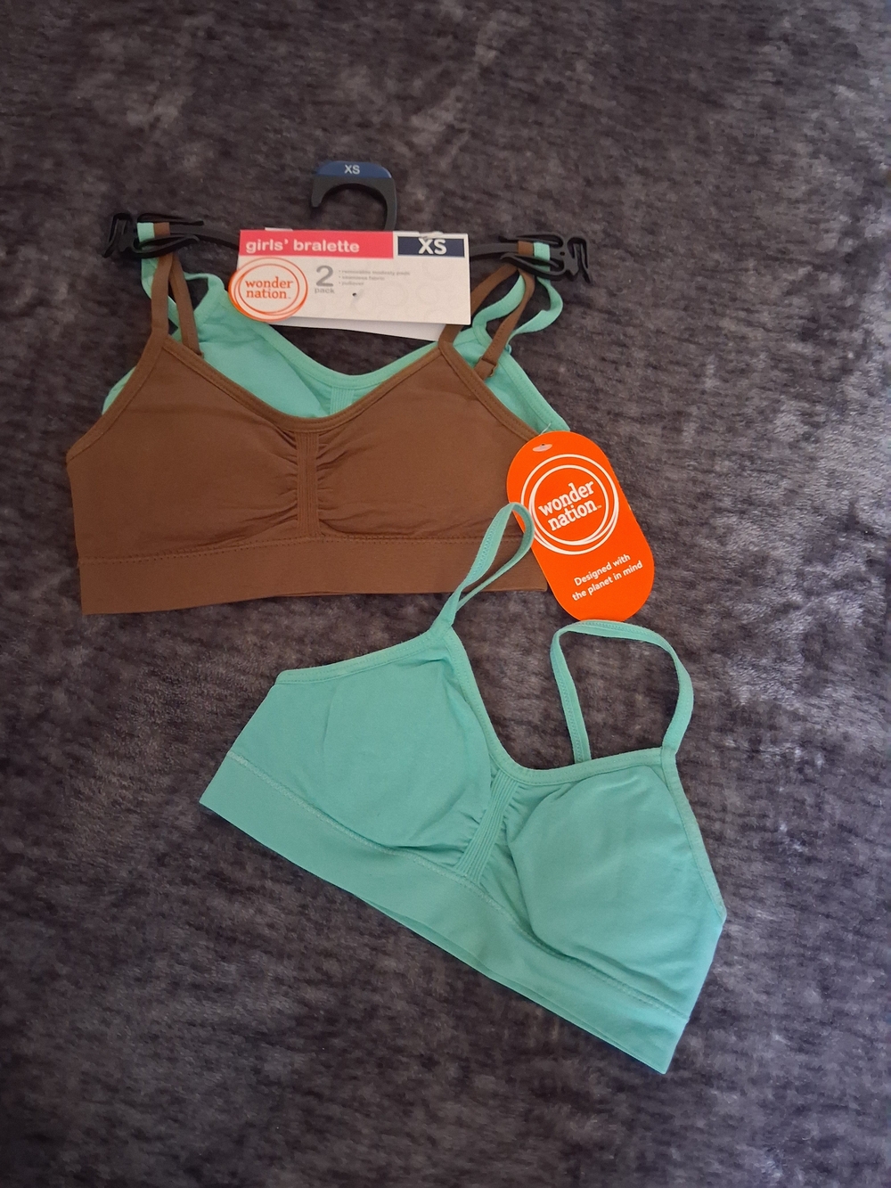 Wonder Nation Girls 3pc Bundle/Lot Bralette- NWT- girls XS Green, Brown